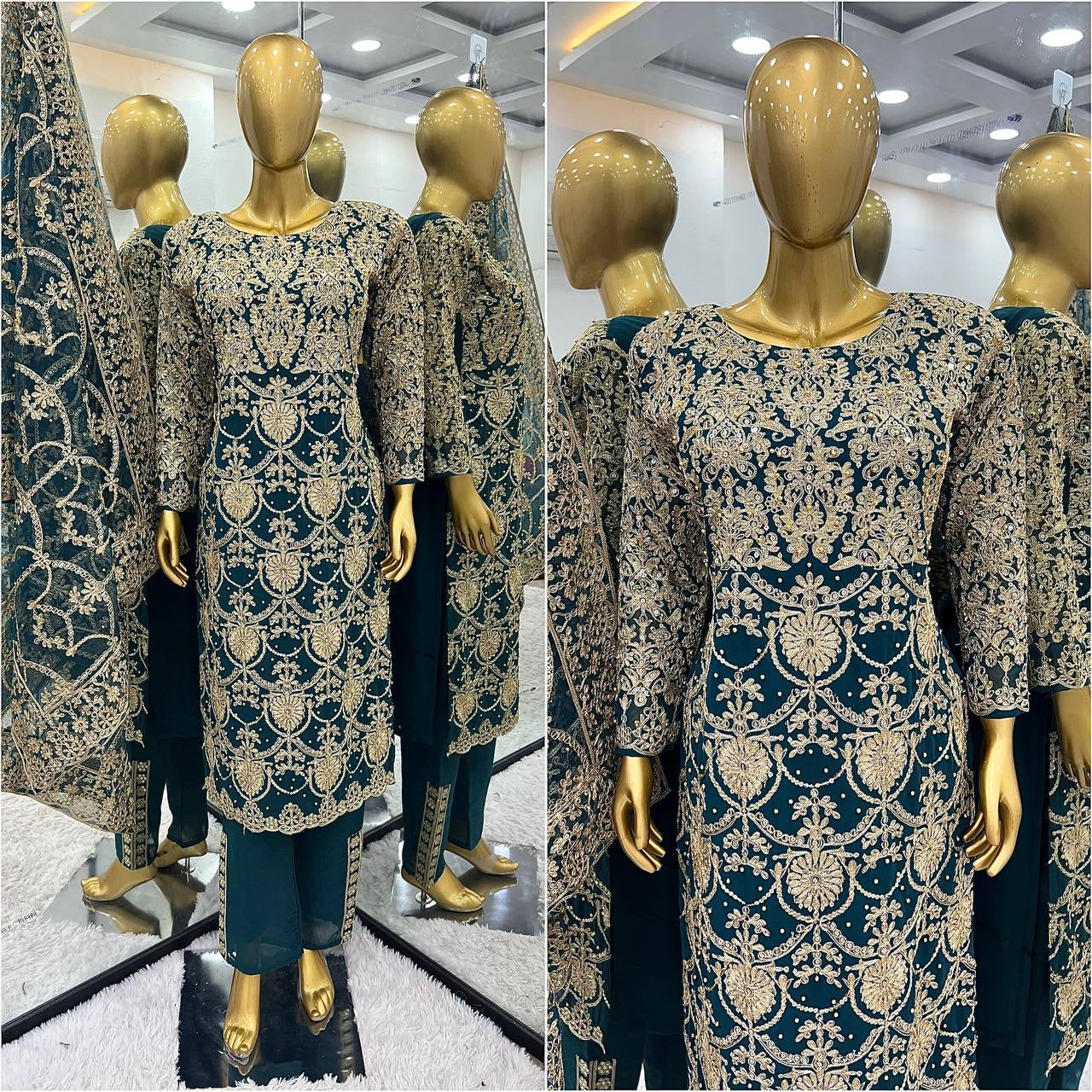 PARTYWEAR BRIDAL SUIT | Faux Georgette With 5mm Embroidery Sequence Work with beads work With Full Sleeve| LUXURY EMPORIUM