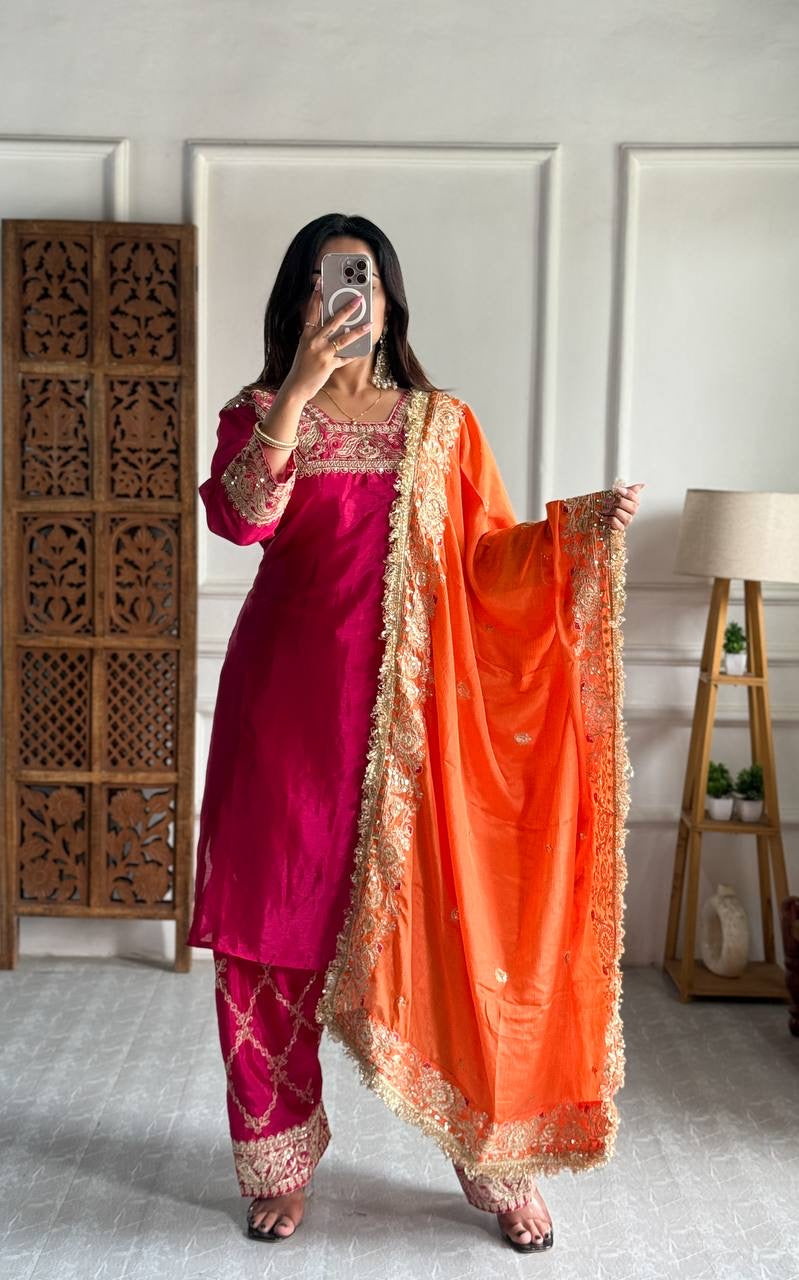 RASEYA | Luxuryemporium | Heavy Pure Chinon Silk Fabric With Micro silk inner (Fully stitched)| party wear |