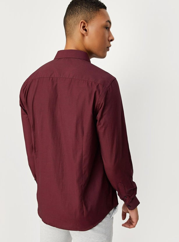 Maroon Men Cotton Solid Shirt|LUXURY EMPORIUM