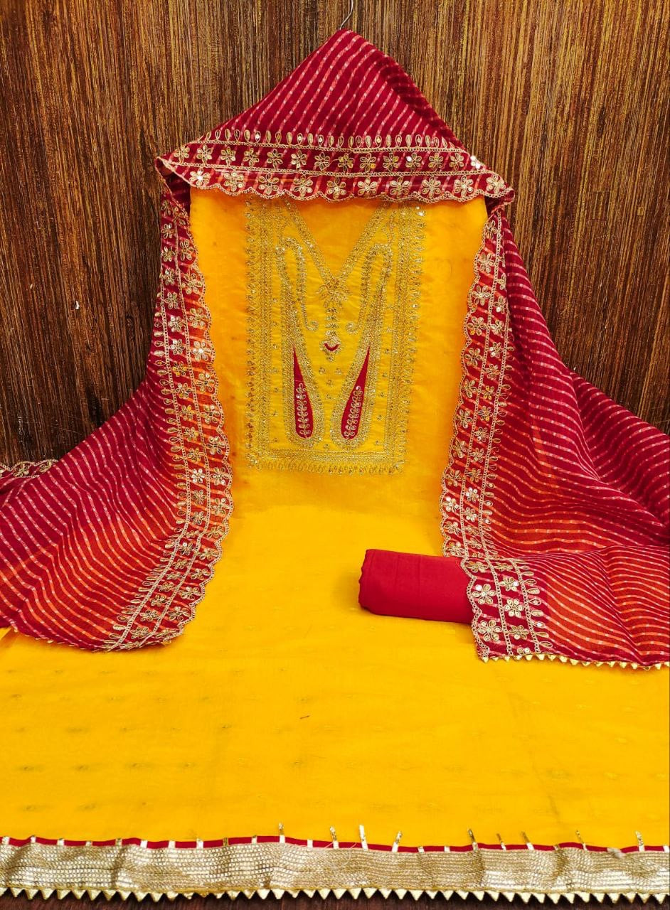 Chanderi Booti Suit unstitched | Luxury Emporium | Suit piece