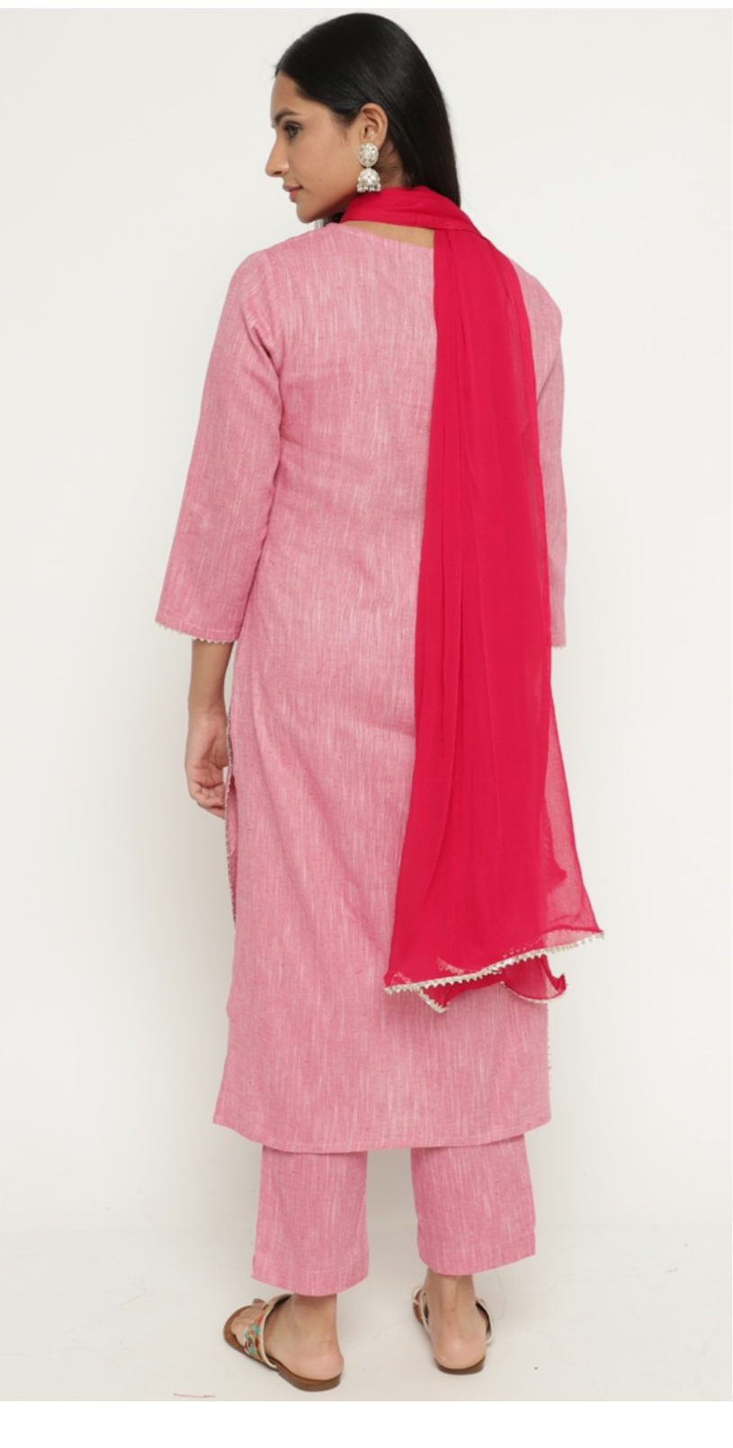 Khadi Embroidered Kurta Pant Set With Dupatta