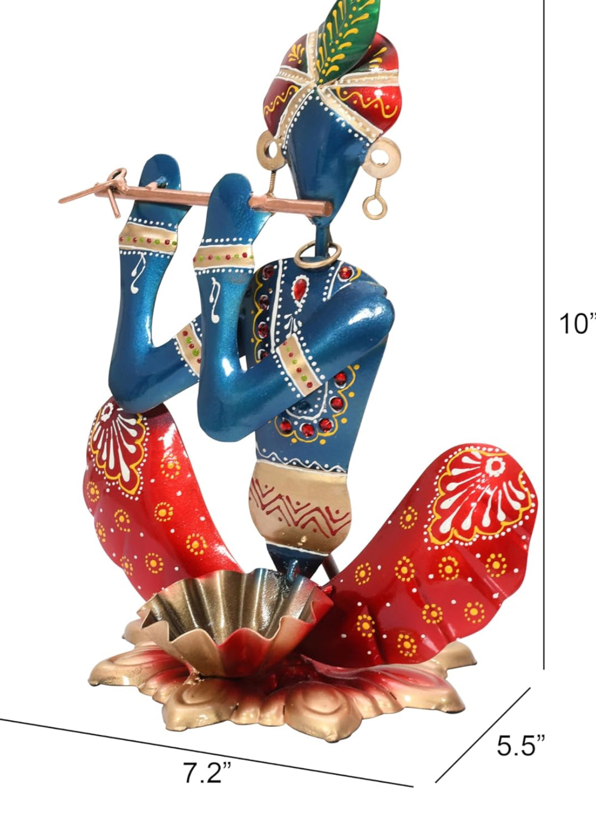Handcrafted kanha ji Idol with Tealight Holder - Lord Krishna Sitting on Flower Playing Flute Idol for Pooja and Home Decor