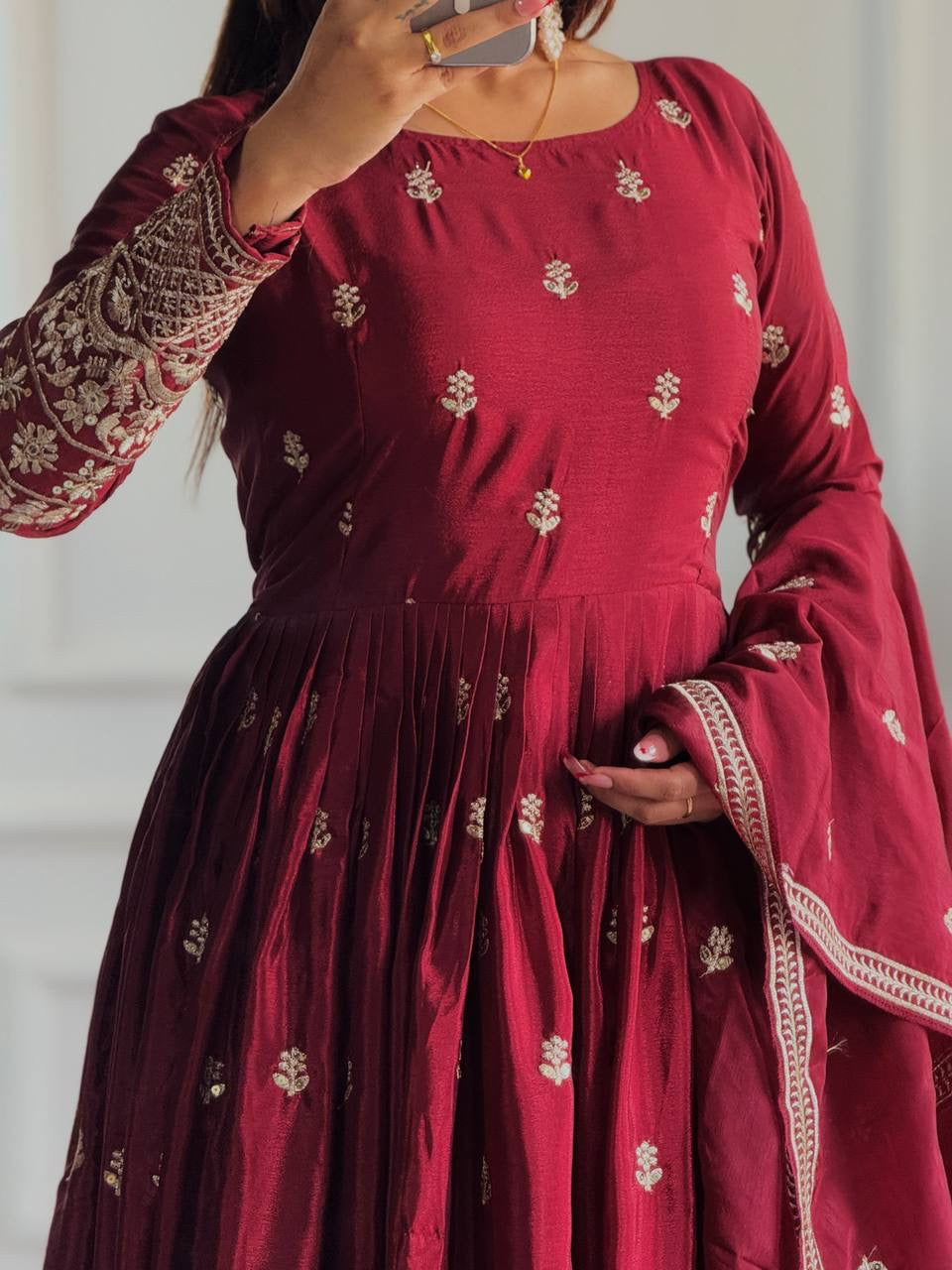 Pure Cinon Silk With Heavy Embroidery 5mm Sequence Work With Full-Sleeve With Latkan Dori|LUXURY EMPORIUM | SUHAG|