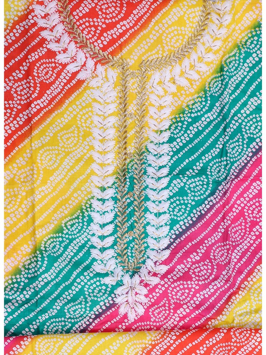 Jaipur printed Multi Embroidered Unstitched Dress Material | LUXURY EMPORIUM