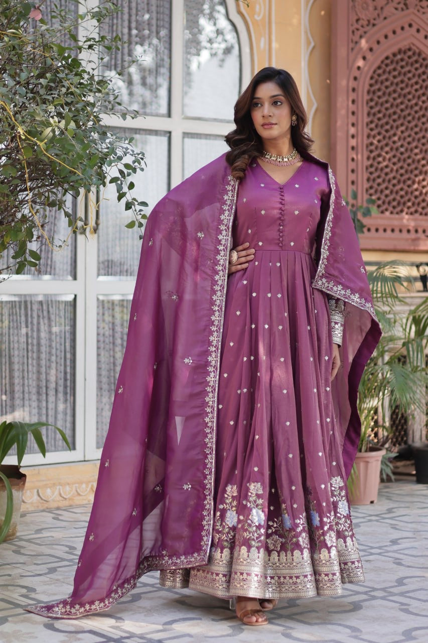Pastel Shade | PREMIUM READYMADE GOWN WITH DUPATTA SET | LUXURY EMPORIUM