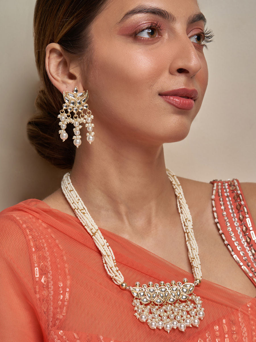White Pearl Beaded Stunning Haar with White Stones | LUXURY EMPORIUM NECKLACE