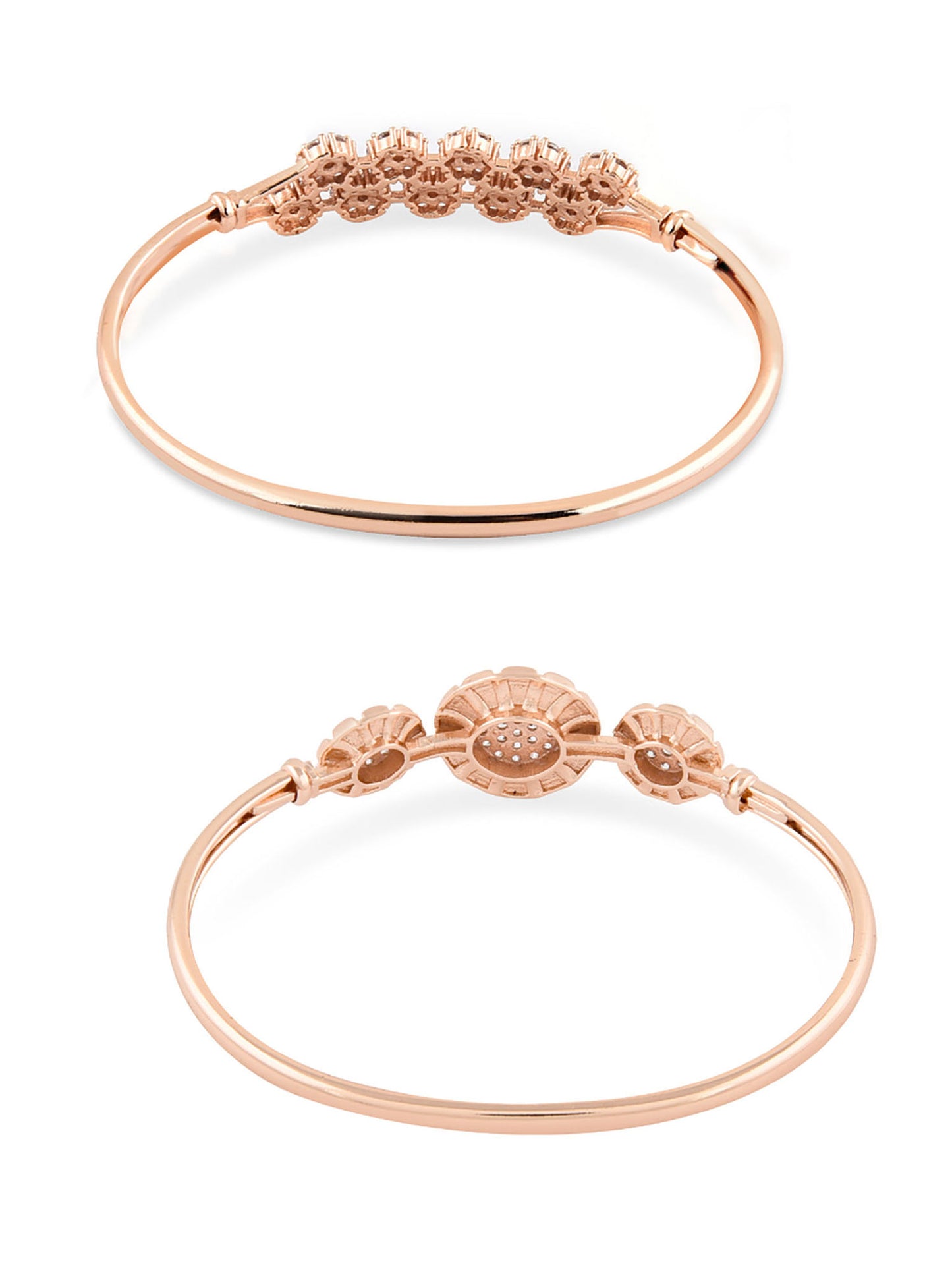 LUXURY EMPORIUM | Zaveri Pearls
Combo of 2 Rose Gold Cubic Zirconia Floral Brass Bracelet