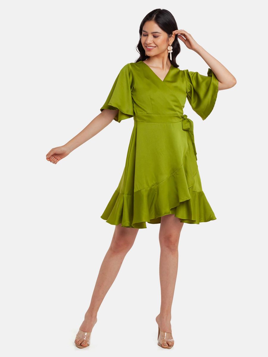 LUXURY EMPORIUM |~ WESTERN green COLOR DRESS /| PARTYLOOK