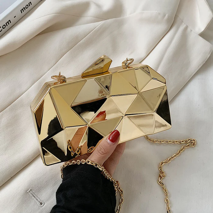 LUXURY EMPORIUM | Metallic Gold Hexagon Metal Clutch |