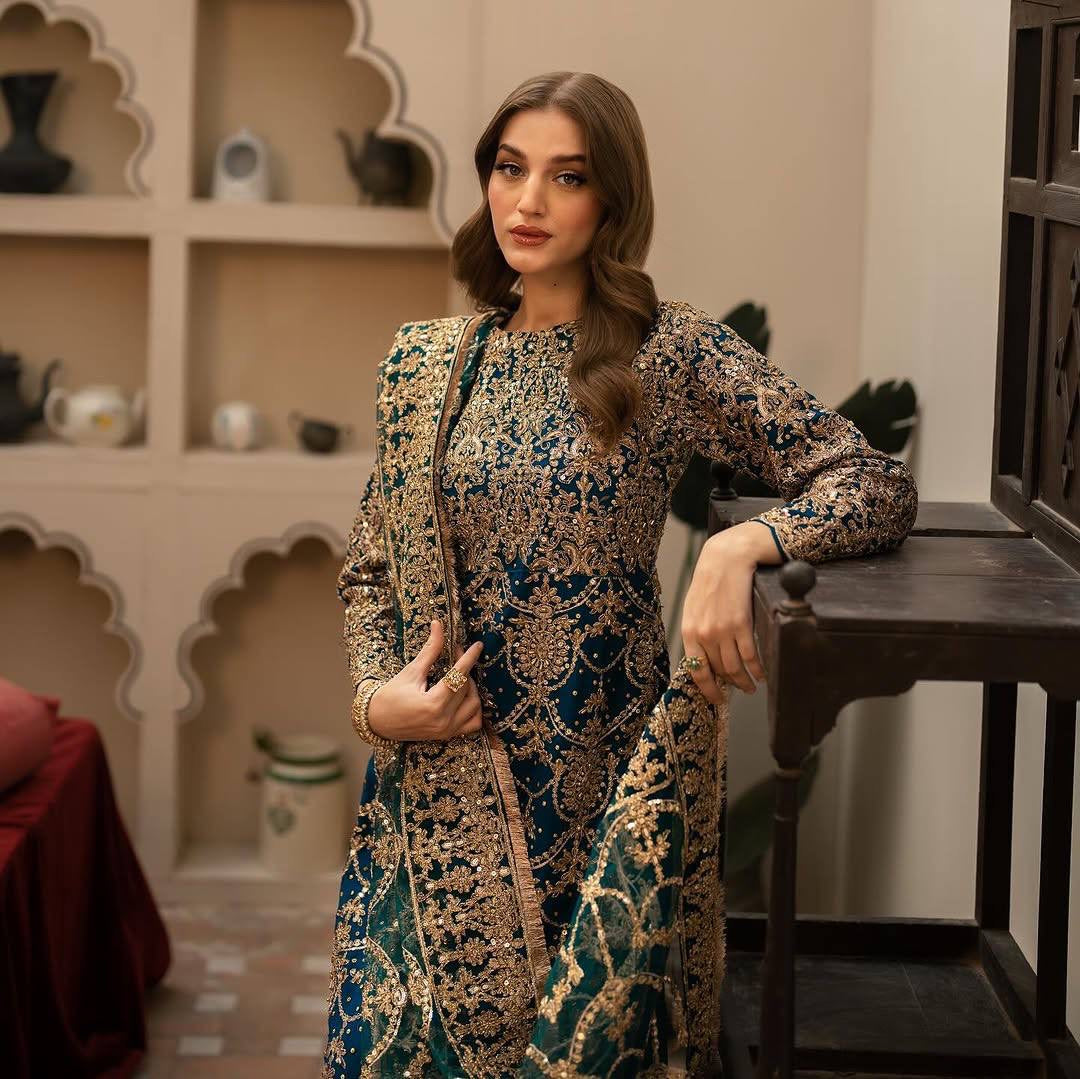PARTYWEAR BRIDAL SUIT | Faux Georgette With 5mm Embroidery Sequence Work with beads work With Full Sleeve| LUXURY EMPORIUM
