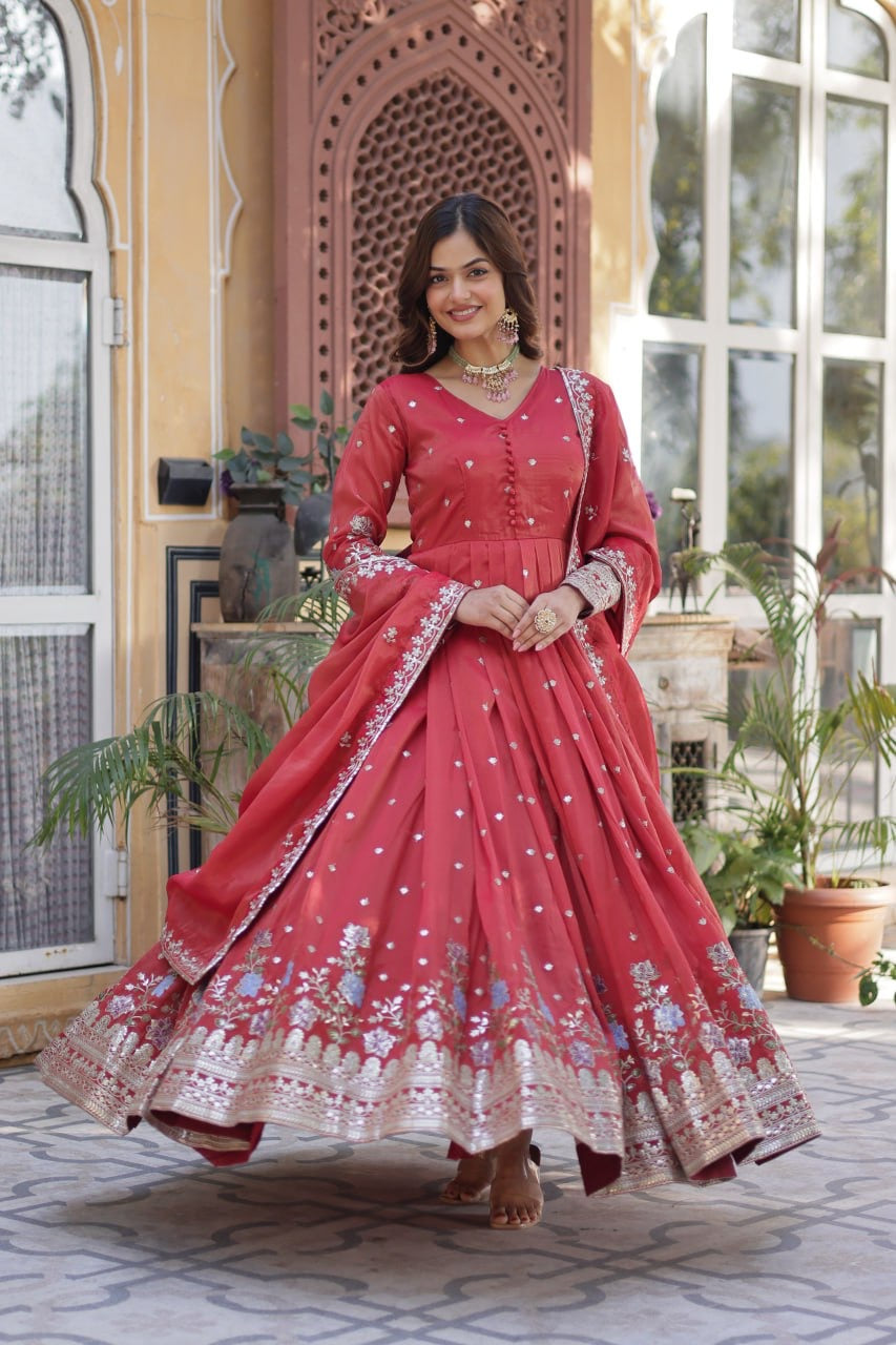 Pastel Shade | PREMIUM READYMADE GOWN WITH DUPATTA SET | LUXURY EMPORIUM