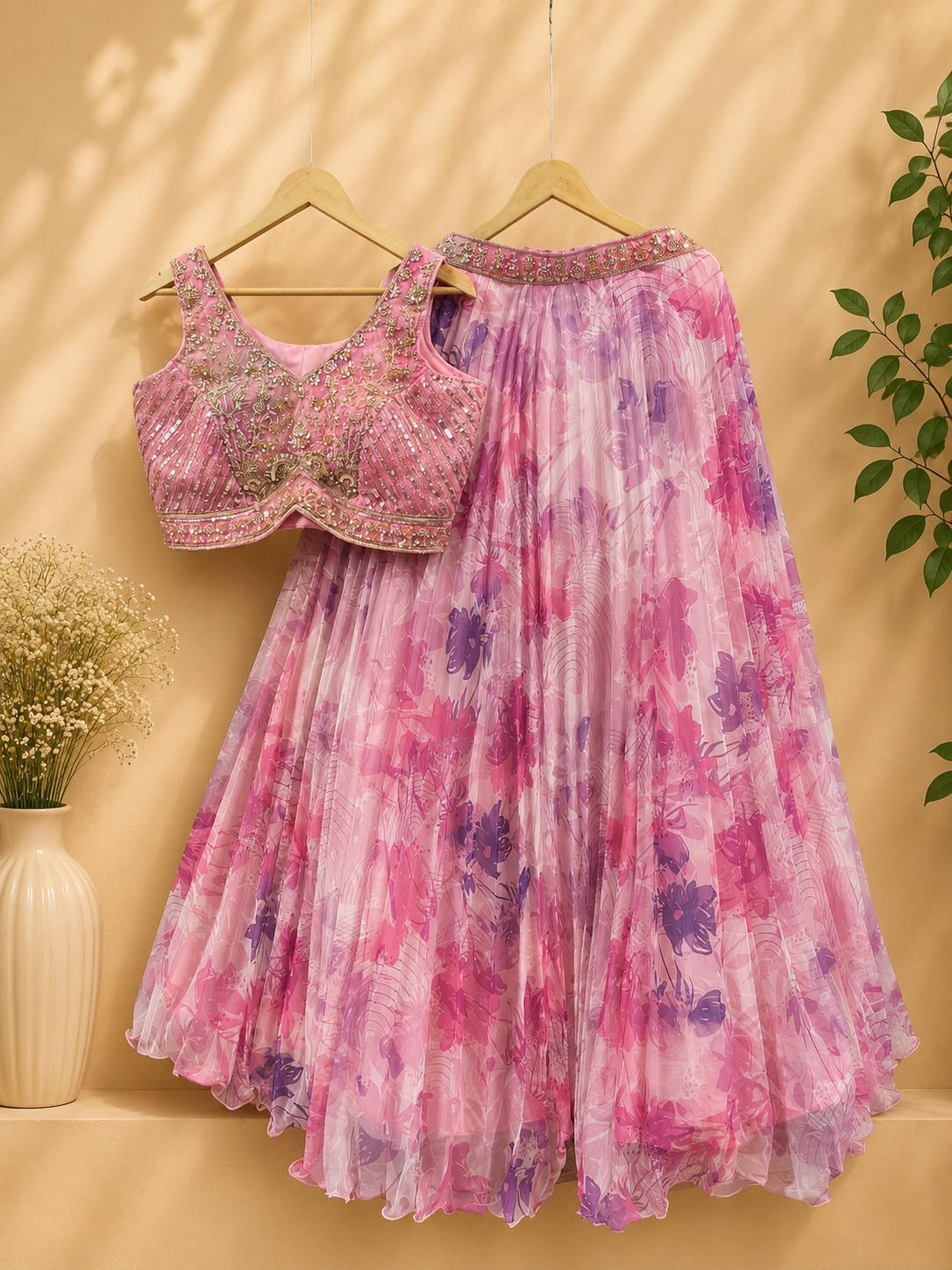 Pastel shades Lehenga floral | Luxury Emporium |