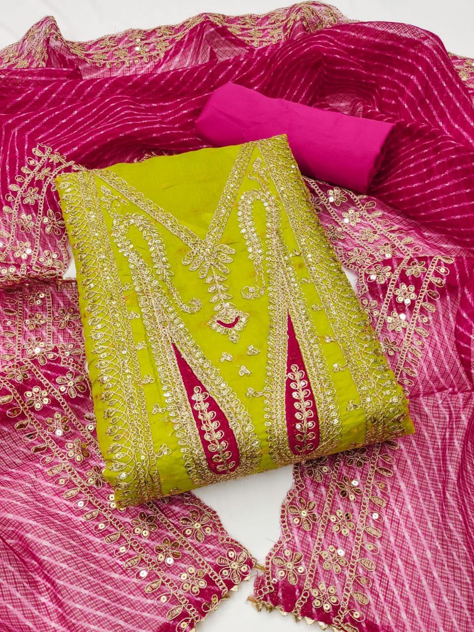 Chanderi Booti Suit unstitched | Luxury Emporium | Suit piece