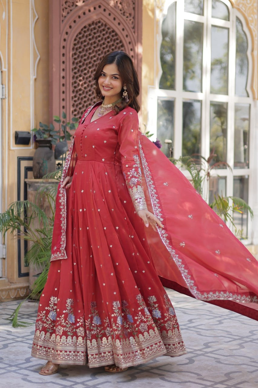 Pastel Shade | PREMIUM READYMADE GOWN WITH DUPATTA SET | LUXURY EMPORIUM