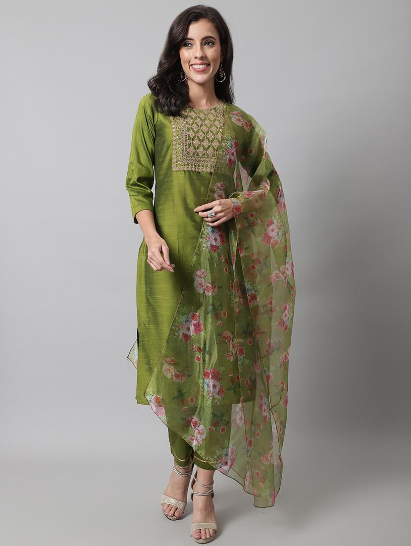 Luxury Emporium | olive Material Suit piece full stitched