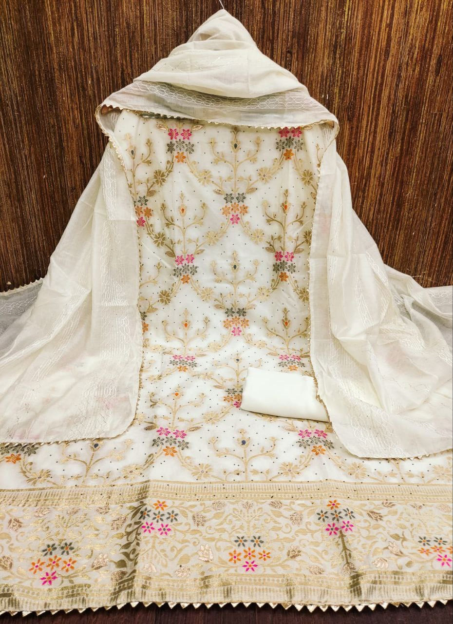 CHANDERI MEENAKARI Suit Piece| Luxury Emporium | Party Wedding Look