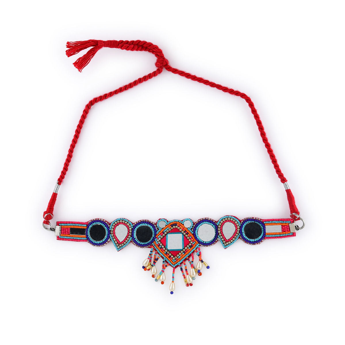 Multi Color Mirror Work Beaded Choker Necklace for Beautiful