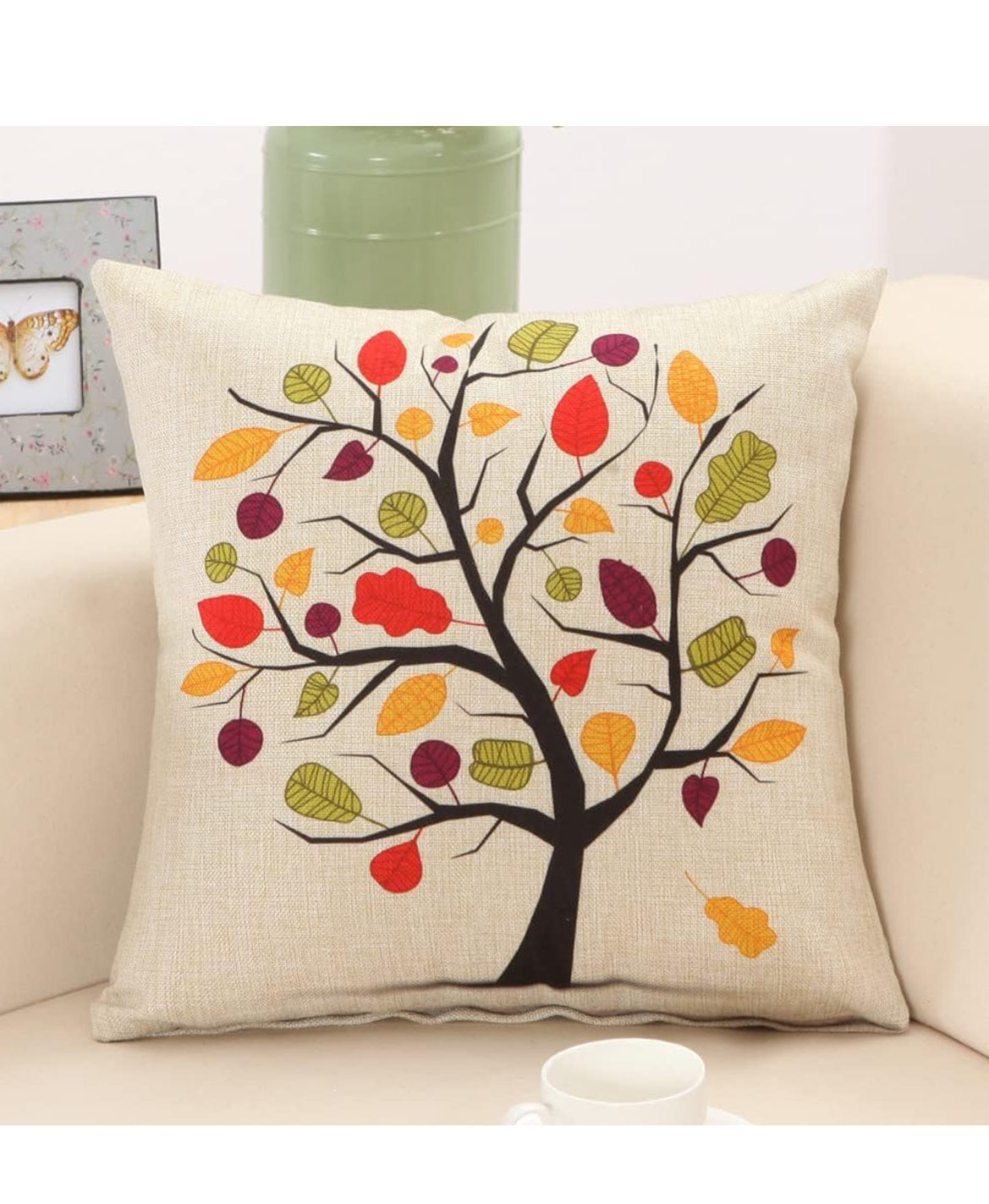 Jute Floral Print Cushion Covers, 16 X 16 Inch, Set Of 7, Multicolor