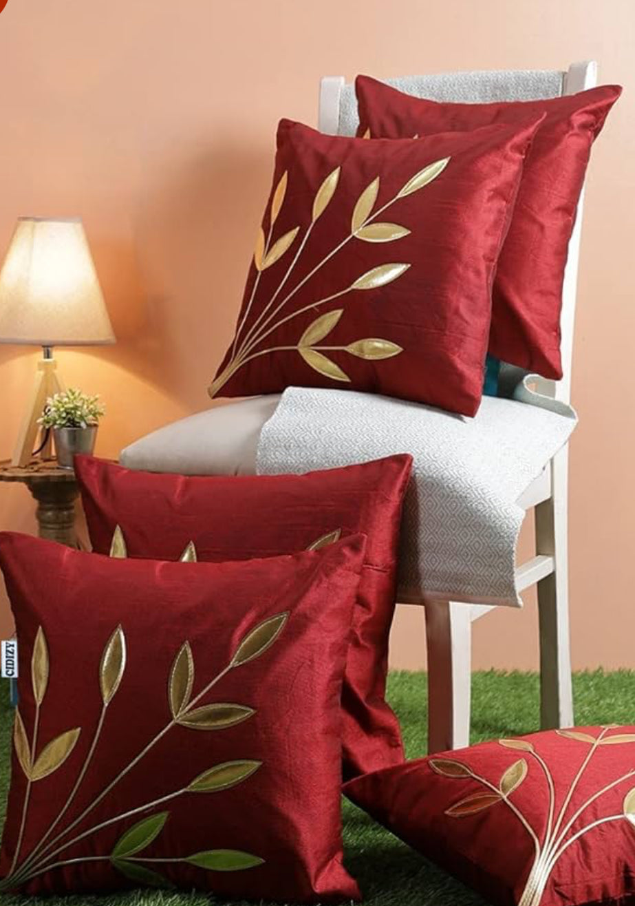Maroon silk Cushion Covers, 16 X 16 Inch, Set Of 5