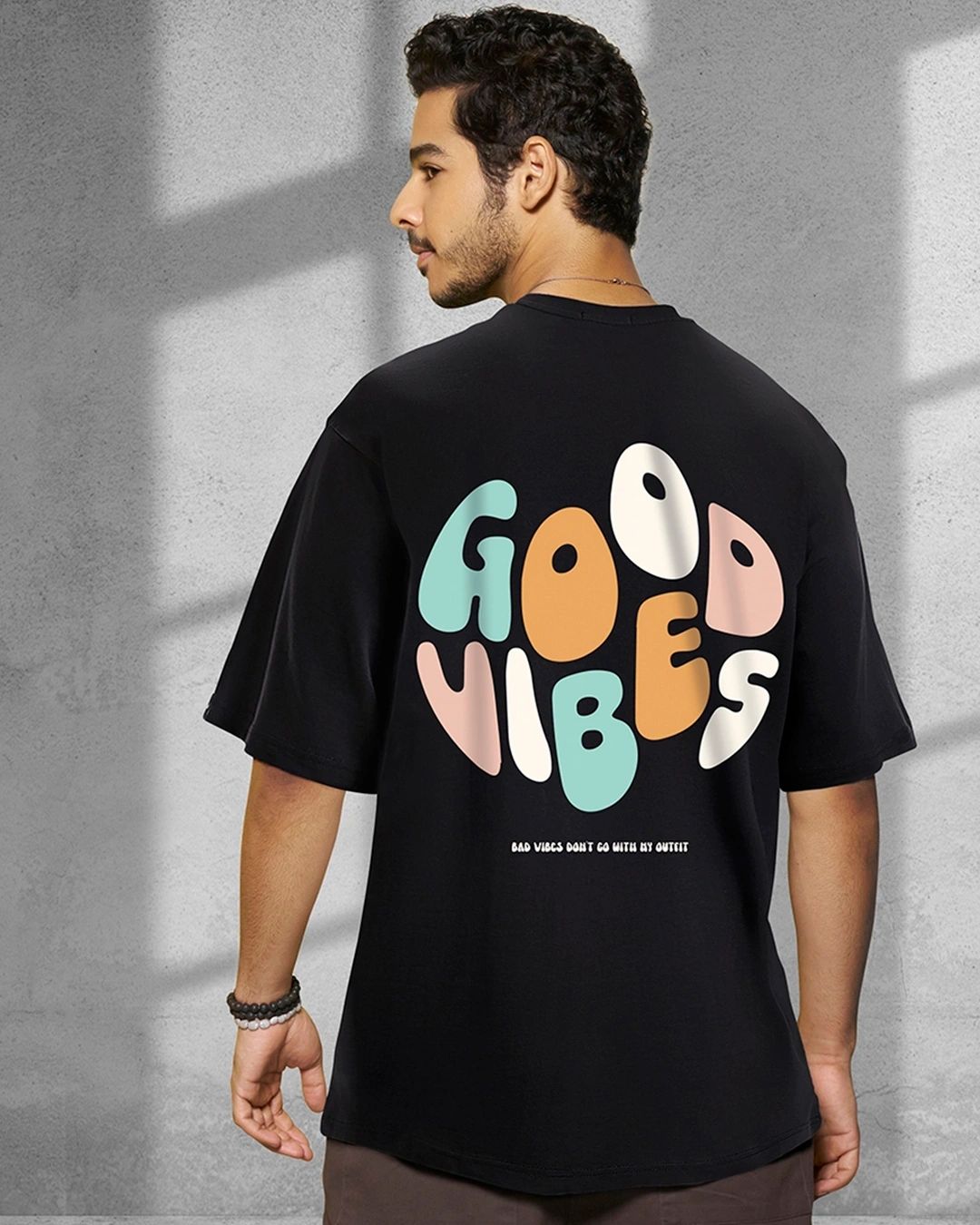 Men's Black Good Vibes Oversized T-shir