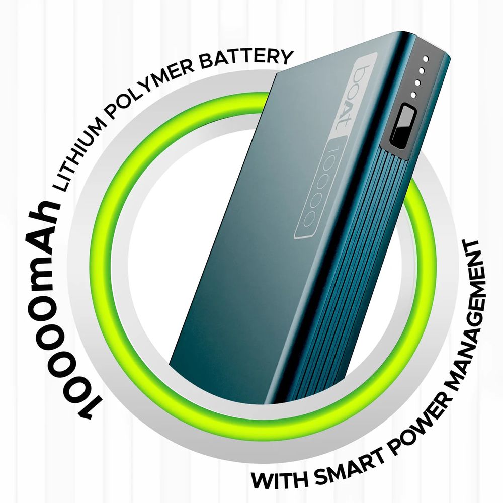 boAt Energyshroom PB300 10000 mAh 22.5W Fast Charging Power Bank (2 Type A, 1 Micro-USB and 1 Type C Port, Sleek Aluminium Casing, Steel Blue