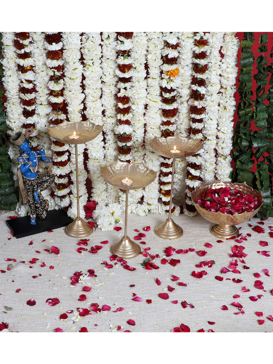 Gold Metal Detachable Sunflower Decorative Platter with Stand Set of 3