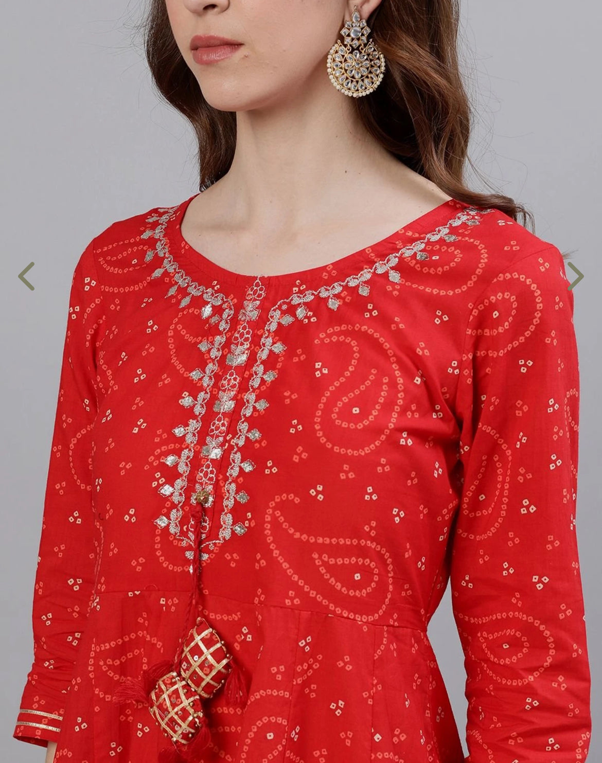Red Cotton Embroidered Flared Kurta With Dupatta