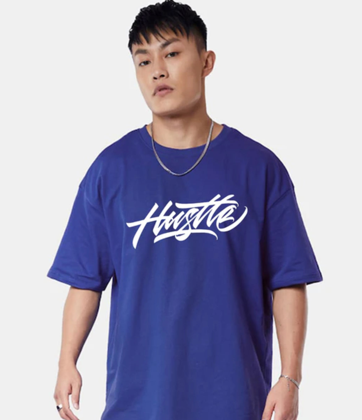 Hustle by veirdo Blue Oversized Graphic Back Printed Tshirt