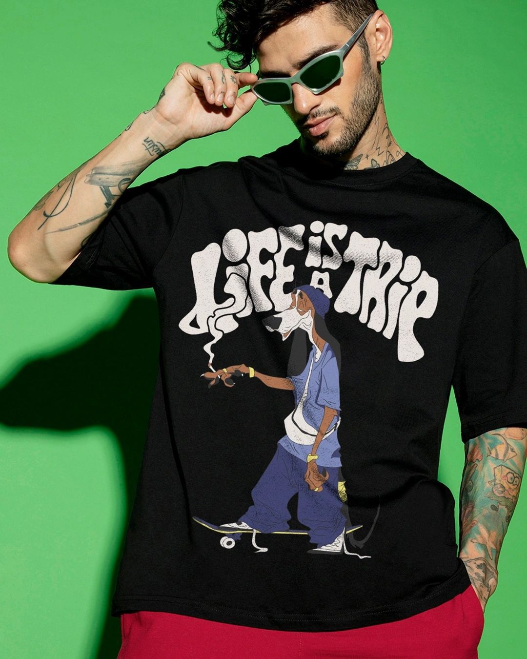 Men's Black Good Vibes Oversized T-shirt