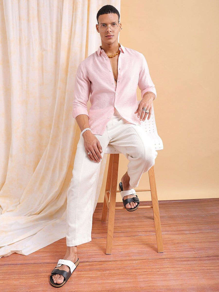 Luxury Emporium | Men's Slim Fit Pink Shirt| slim plain fit | stripe mens|