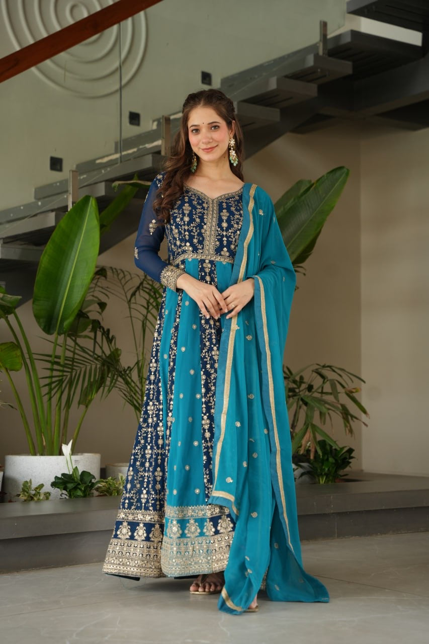 NeelaResham~ |  Faux Blooming With Zari & Sequins Embroidered work | LUXURY EMPORIUM