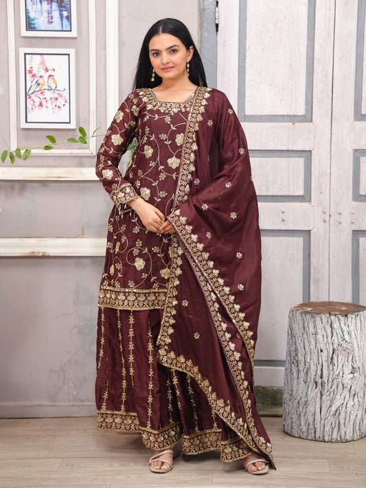 New Designer Embroidered Chinon Sharara Suit With Sequence Embroidered Work
| luxury emporium |