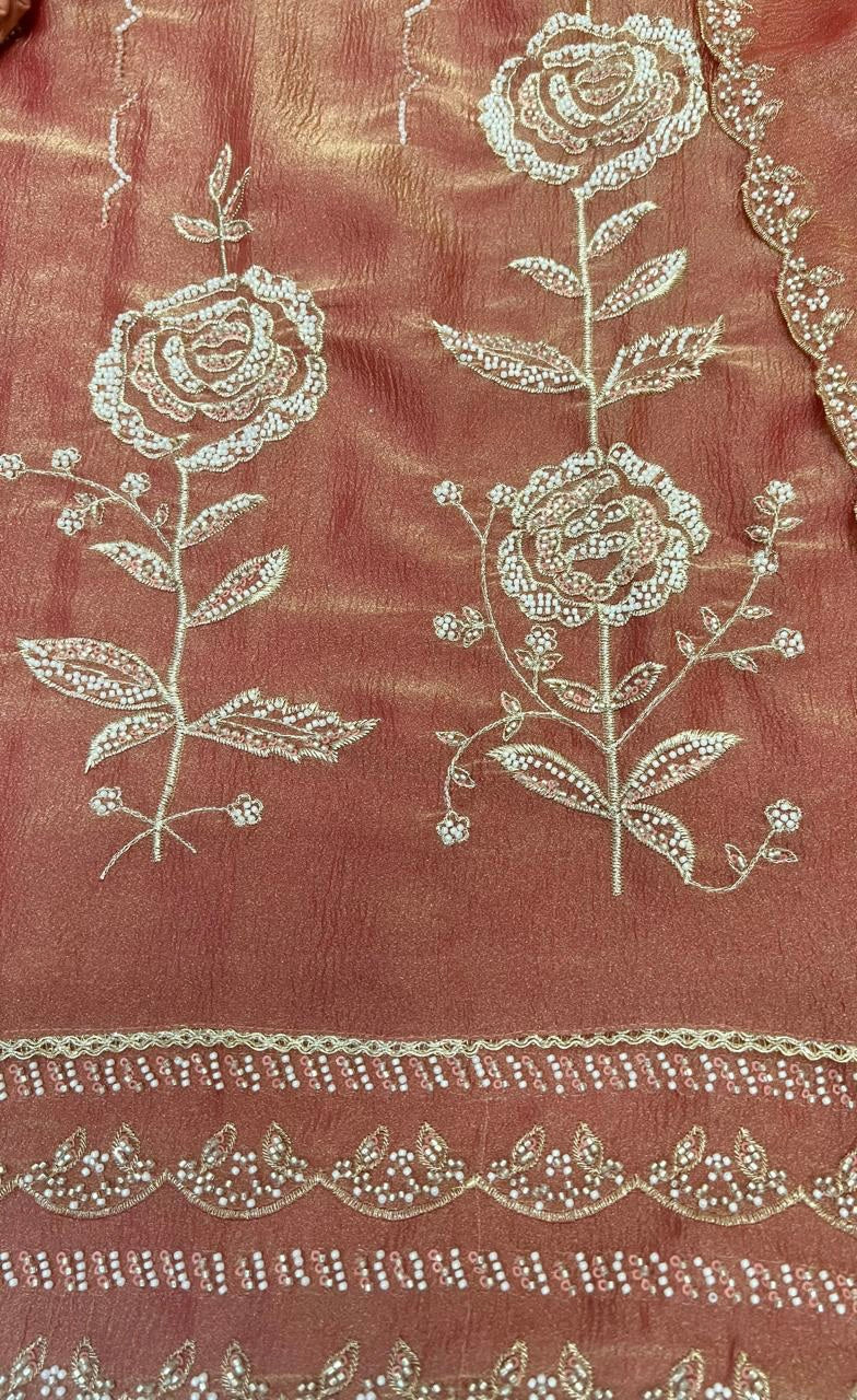 KARIGARI PURE TISSUE CRUSH UNSTITCHED HAND EMBROIDERED