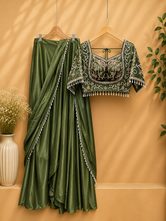 Elegance Designer Drape Lehenga Set | Free size upto S-3XL | LUXURY EMPORIUM