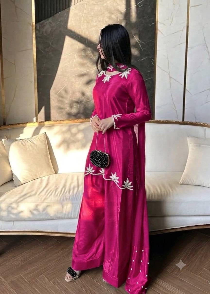✨ The Regal Pearl Affair ✨
Designer Embroidered Top, Farsi Salwar & Dupatta Set| LUXURY EMPORIM|