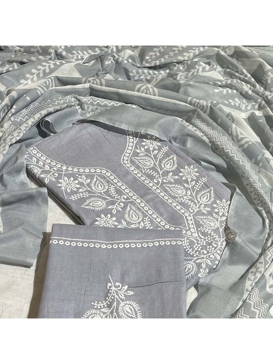 Cotton Unstitched Embroidered Dress Material | LUXURY EMPORIUM
