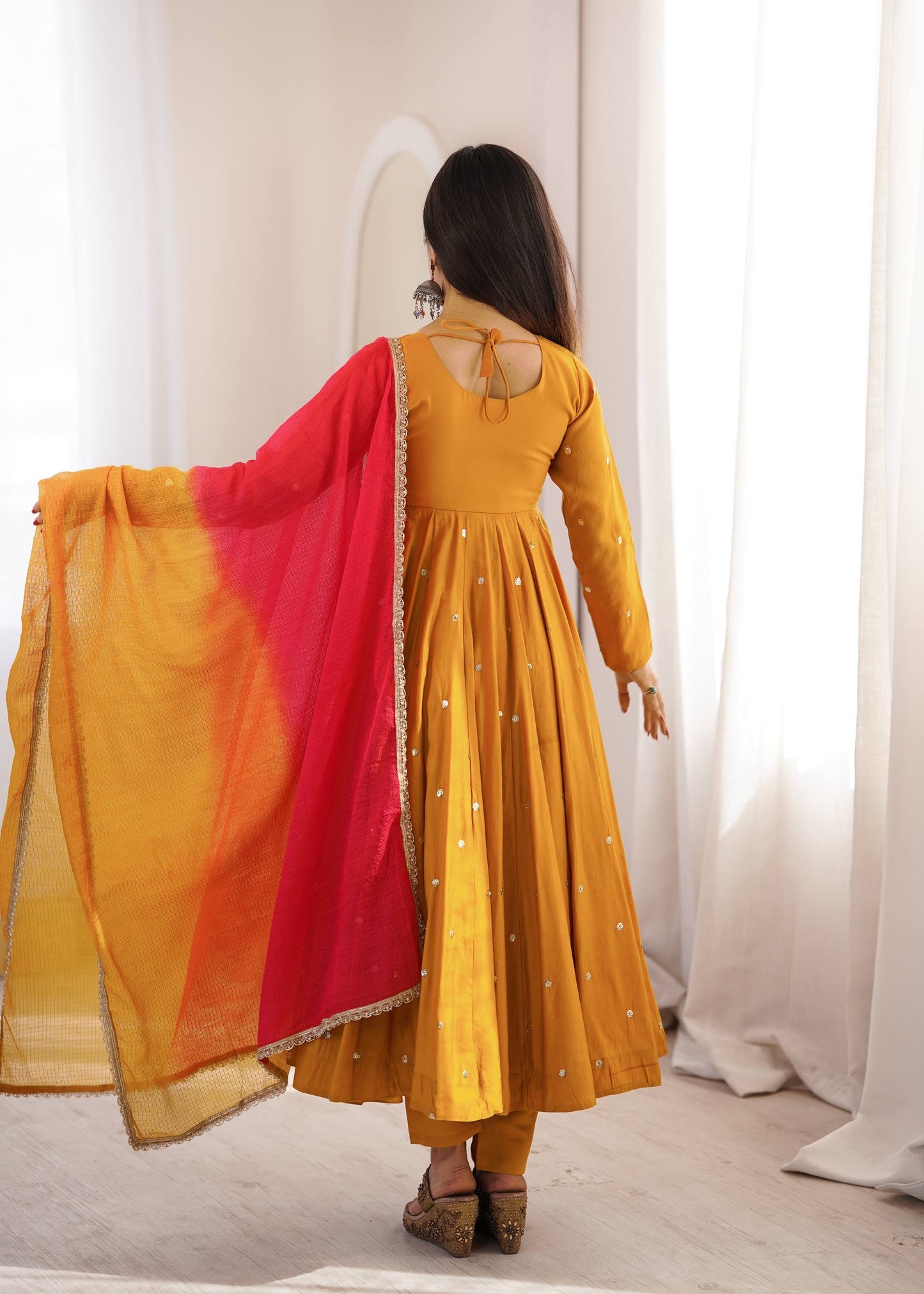 Rajkuwar| Elegant Designer Anarkali 3-Piece Set with Embroidery Sequence & Real Mirror Work| LUXURY EMPORIUM