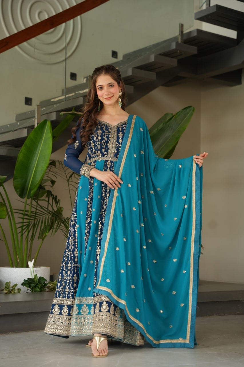 NeelaResham~ |  Faux Blooming With Zari & Sequins Embroidered work | LUXURY EMPORIUM