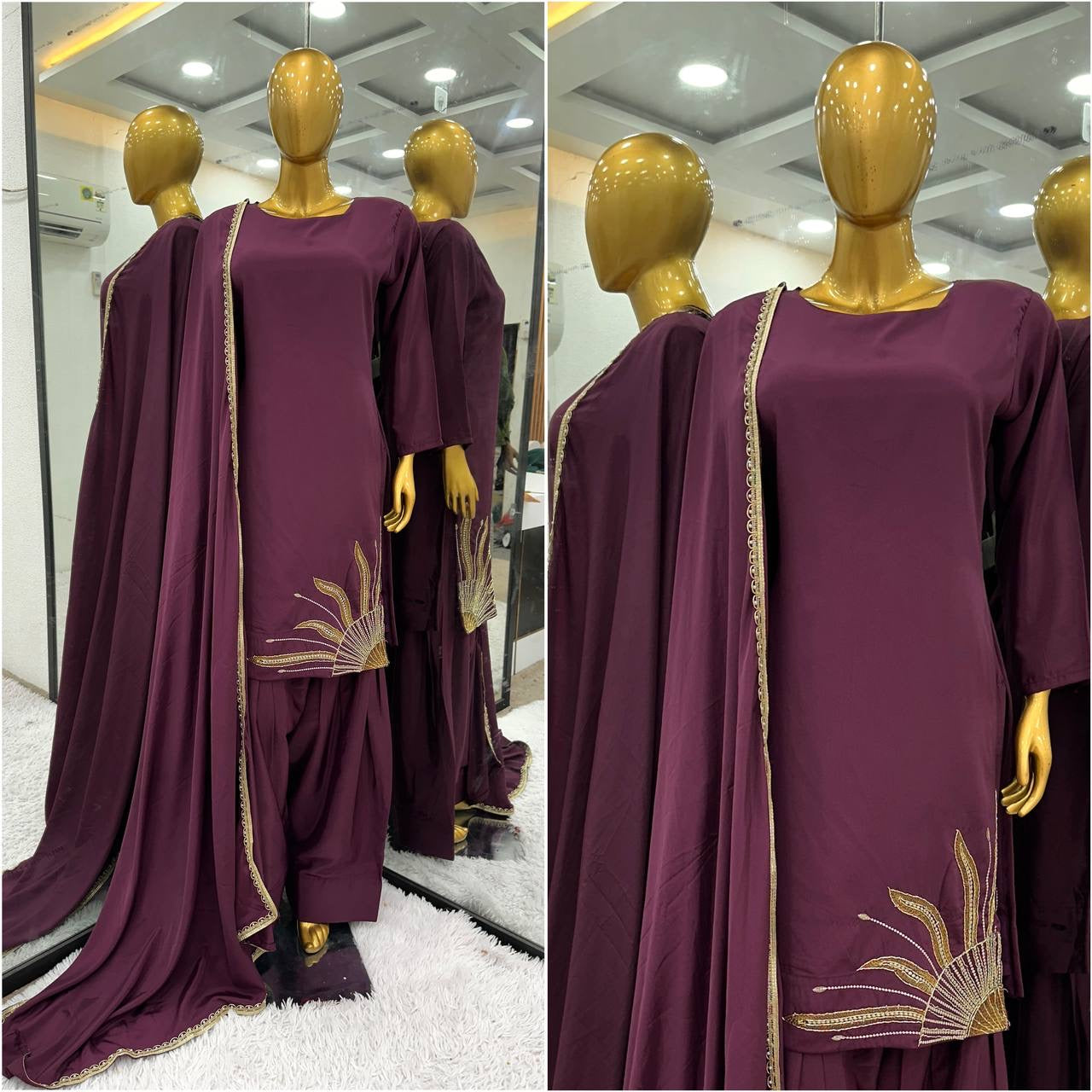 NATURAL CREPE SILK HANDWORK BORDER LACE | KURTA PATIALA PLAZZO| LUXURY EMPORIUM