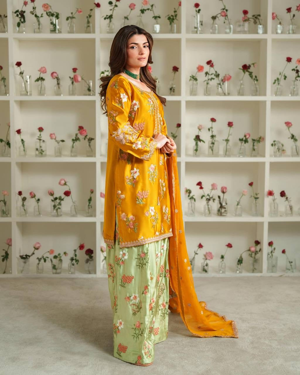 Natural Crep Silk With Embroidery Sequence Work  with Full Sleeve| LUXURY EMPORIUM | women fashion | KURTA FARSHI SALWAR