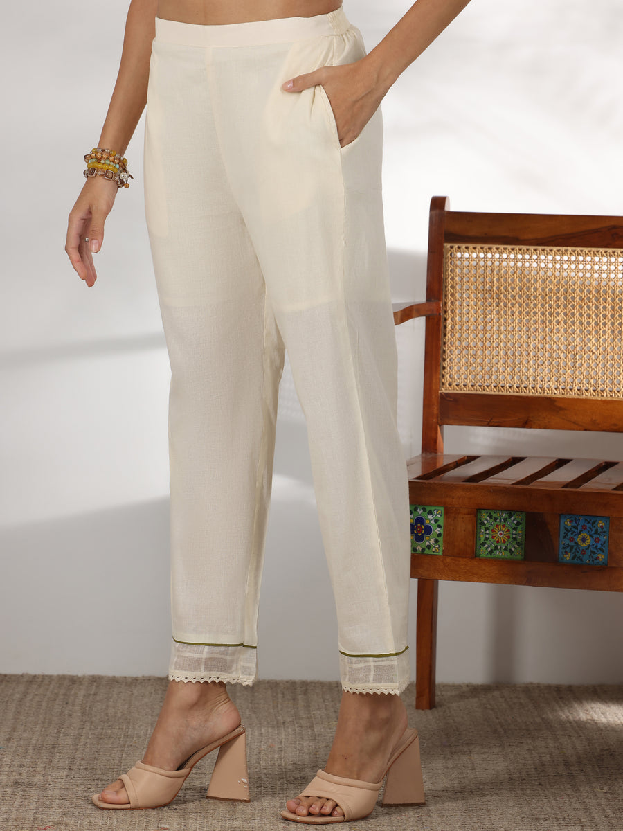 Off white Printed Cotton Straight Suit With Dupatta| LUXURY EMPORIUM |