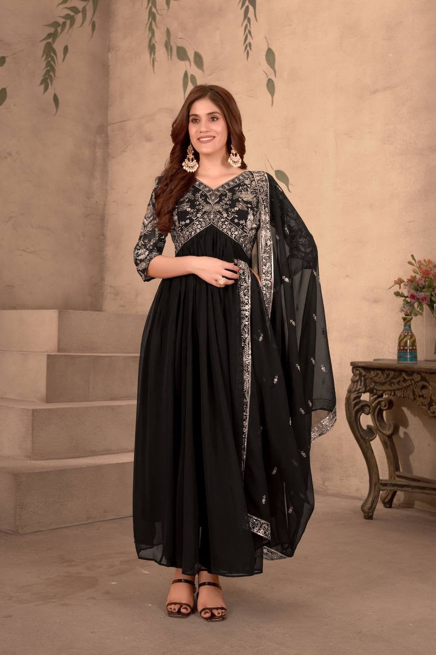 black Beauty | Luxury Emporium | Georgette embroidered suit anarkali