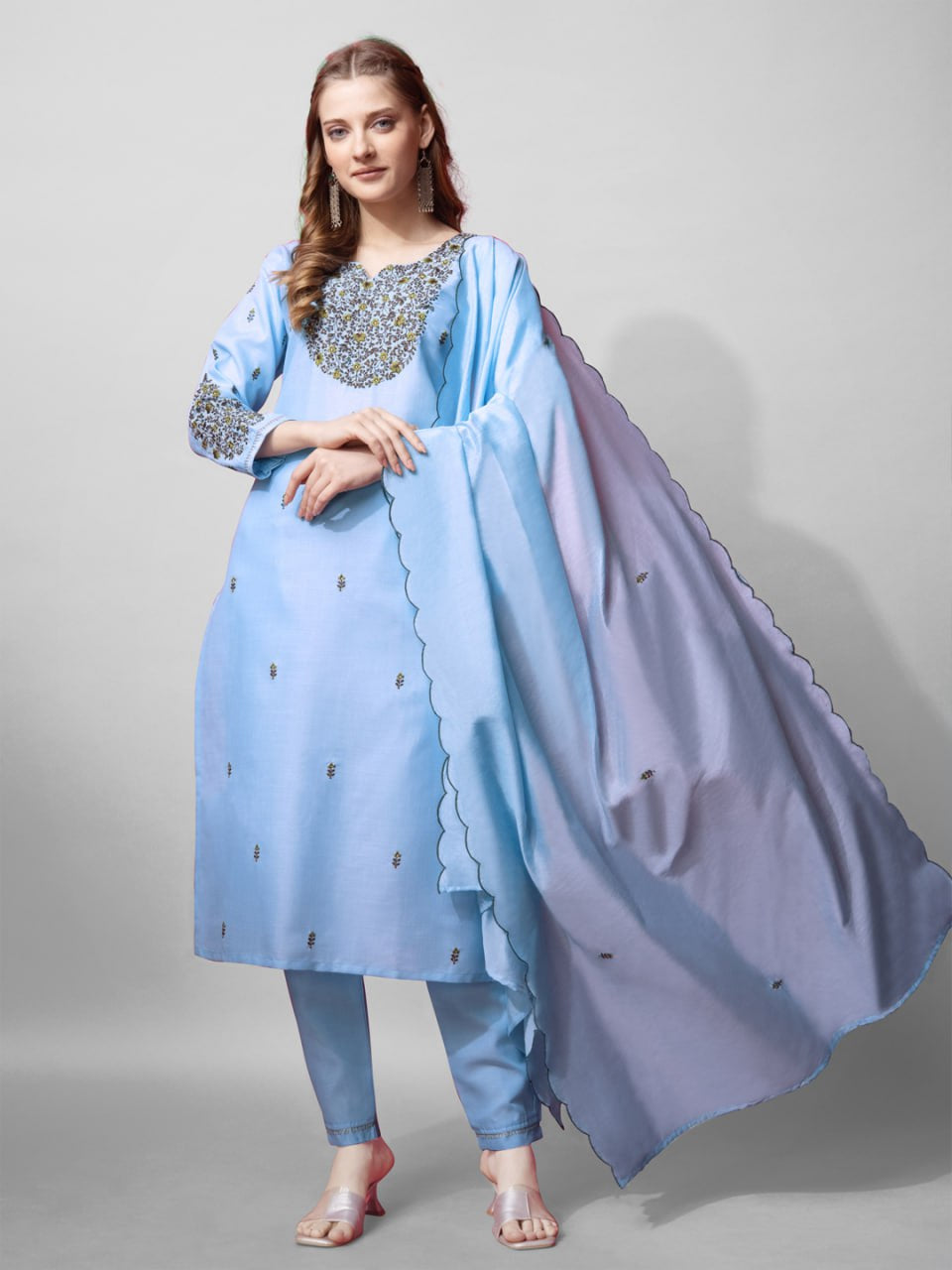 Manik wadrobe Cotton kurti pant and silk dupatta