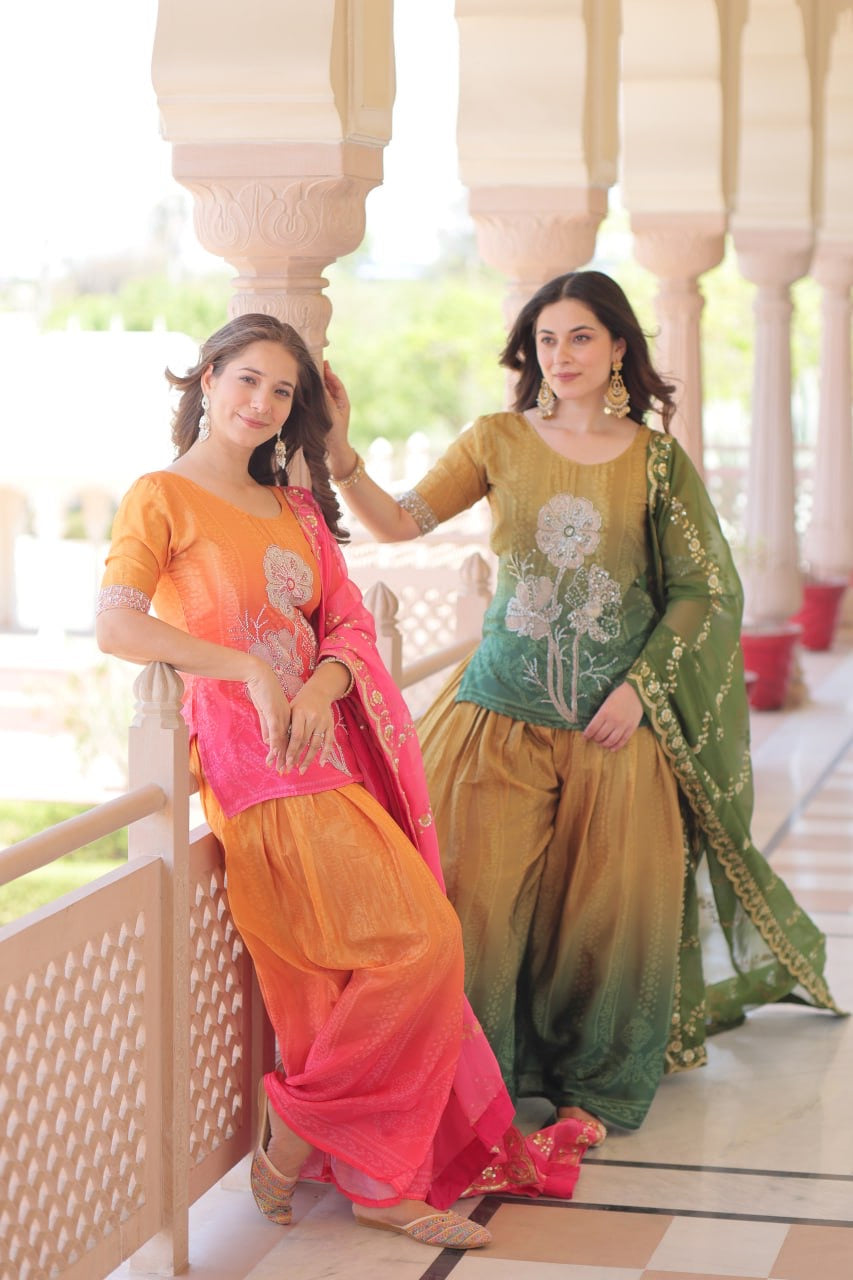 Maharani | Chinnon Print Rich Beads Embroidered work| Luxuryemporium