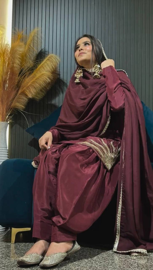 NATURAL CREPE SILK HANDWORK BORDER LACE | KURTA PATIALA PLAZZO| LUXURY EMPORIUM