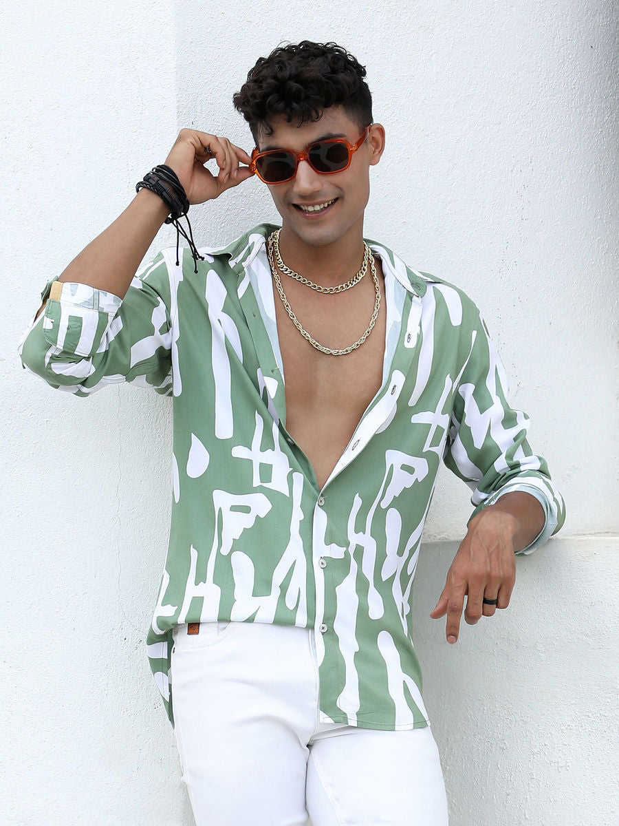 Men  Green Abstract Print Shirt| LUXURY EMPORIUM | MENS CASUAL FIT | BRAND CAMPUS SUTRA|