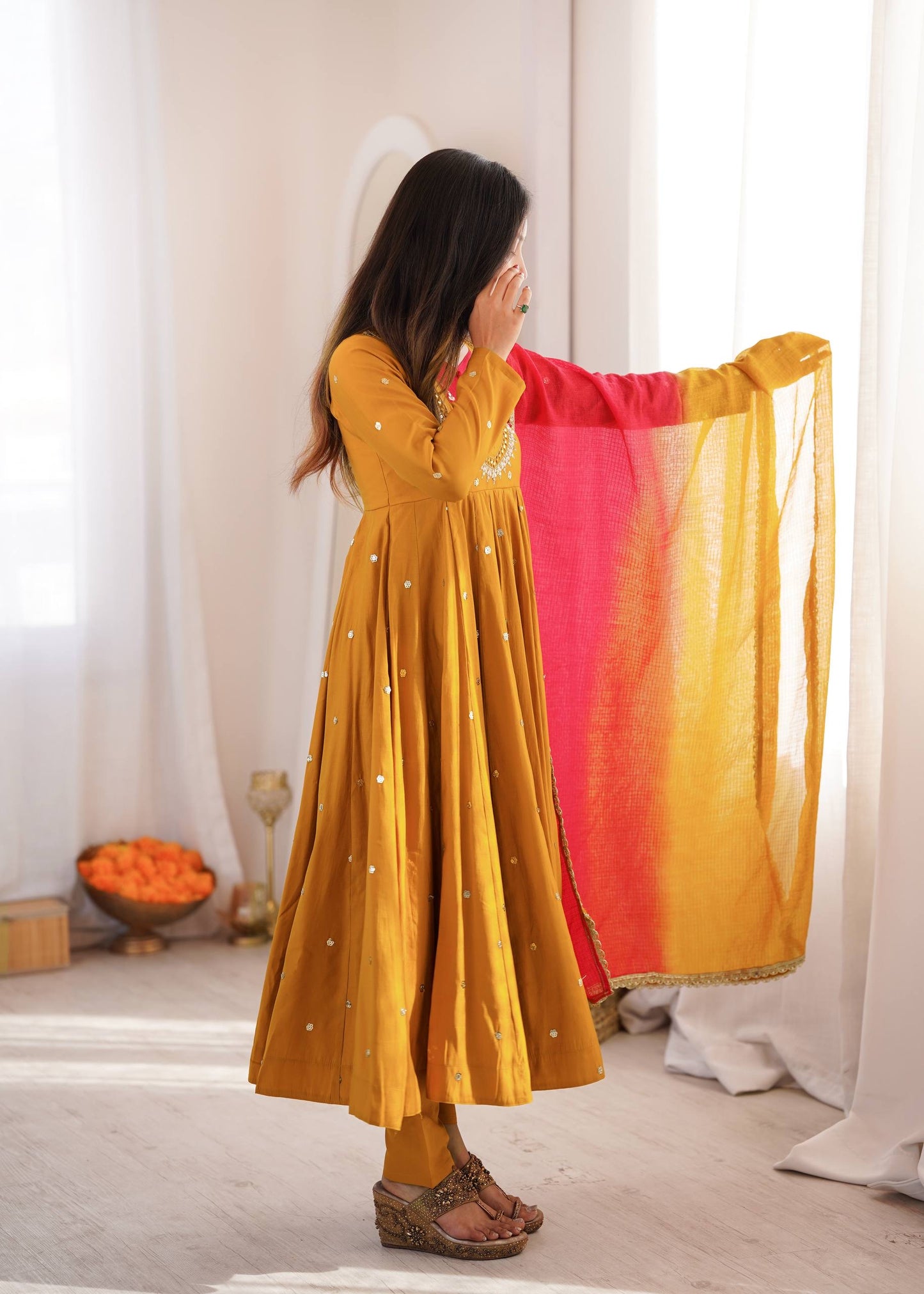 Rajkuwar| Elegant Designer Anarkali 3-Piece Set with Embroidery Sequence & Real Mirror Work| LUXURY EMPORIUM