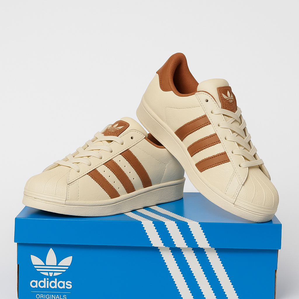 Adidas Shoes- Superstar (Brown/Beige)| LUXURY EMPORIUM | BEIGE BROWN SNEAKERS | FIRSTCOPY~|