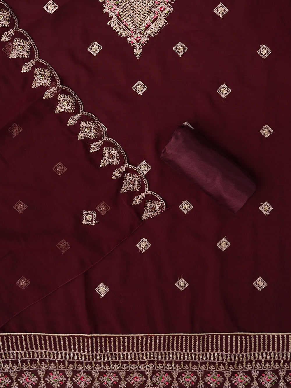 SILK GEORGETTE EMBROIDERED DRESS MATERIAL WITH DUPATTA| LUXURY EMPORIUM