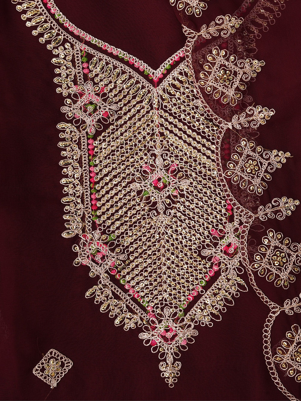 SILK GEORGETTE EMBROIDERED DRESS MATERIAL WITH DUPATTA| LUXURY EMPORIUM